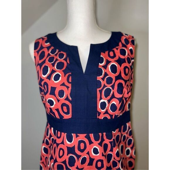 Women’s BODEN Navy/Coral Orange Sheath Midi Dress 6P - Picture 2 of 10